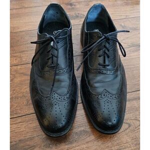Fortune From Liberty Shoes Real Leather Men Size 9 Black Wingtip Tie